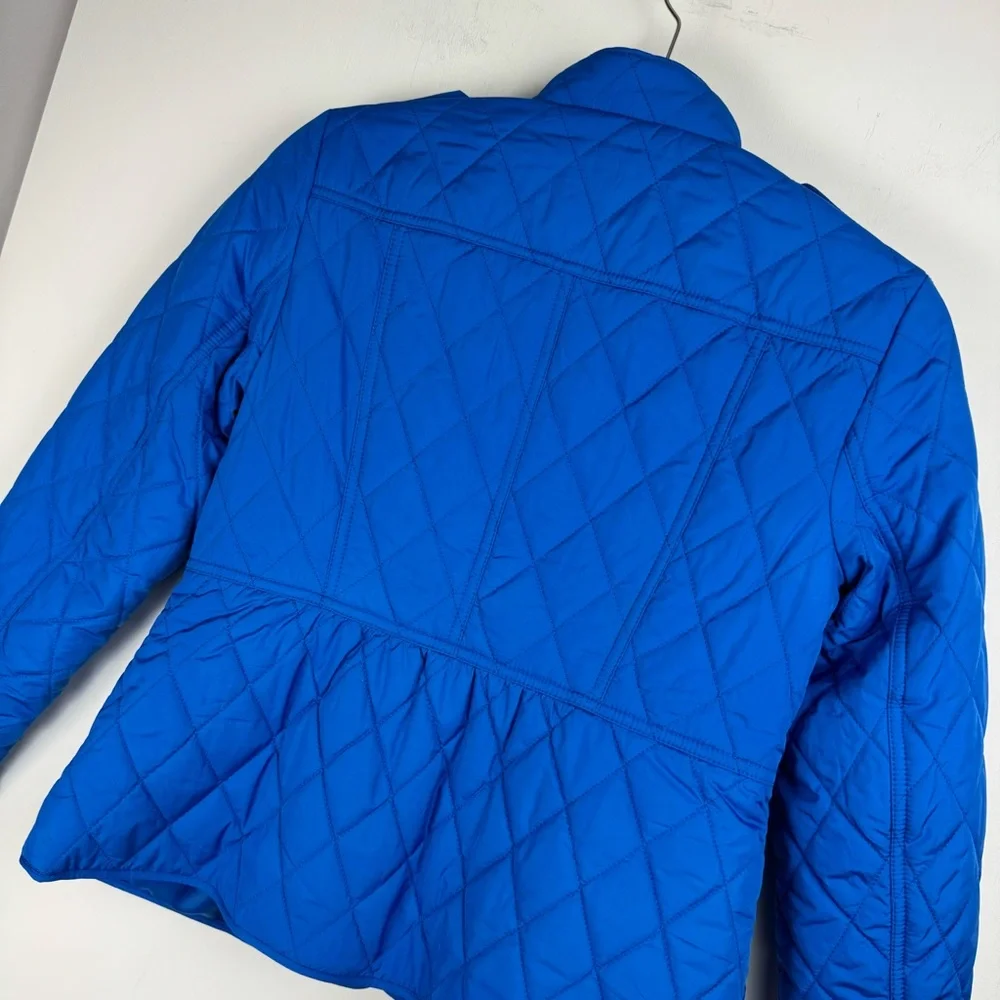 Talbots Diamond Quilted Jacket Sz Petite Cobalt Blue Button Snap Barn Chore